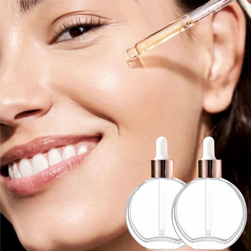 PYAWI 6Pcs 2 oz Glass Dropper Bottles for Essential Oils 60ml Clear flat round perfume bottle with Droppers for Oils  Perfumes  Serums Leakproof for Travel (Clear/Rose Gold) - Image 4